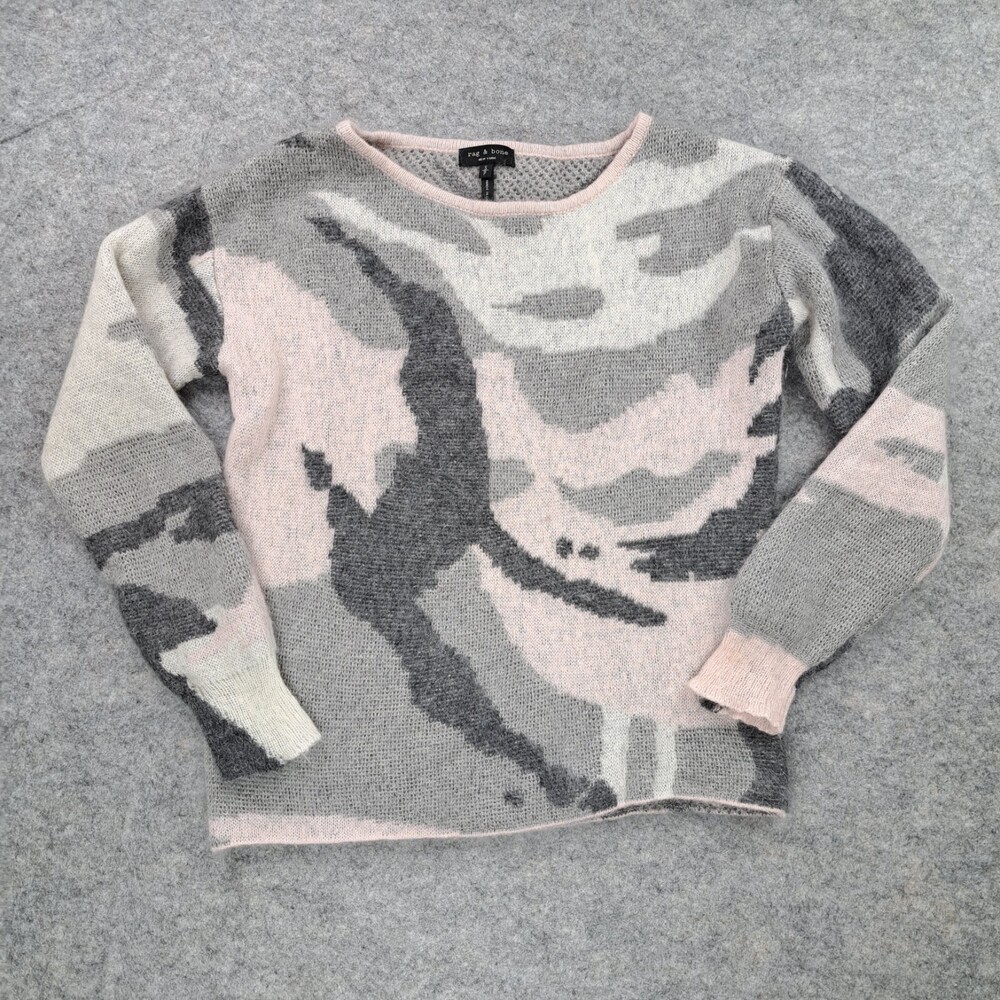 Rag & Bone Sweater Womens Small Pink Sinclair Camo Mohair Wool Alpaca Silk Top